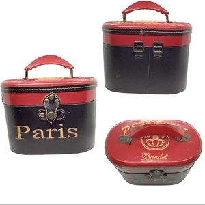 Vintage Baudet Cosmetic Train Case/Purse With Embroidery Accents